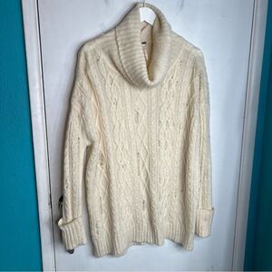 Free people distressed tunic length cable knit alpaca wool acrylic blend